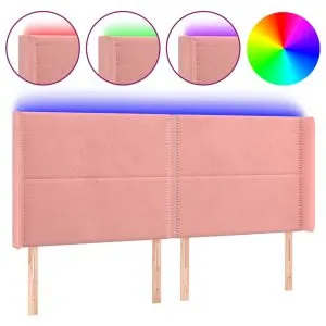 Tăblie de pat cu LED, roz, 203x16x118/128 cm, catifea