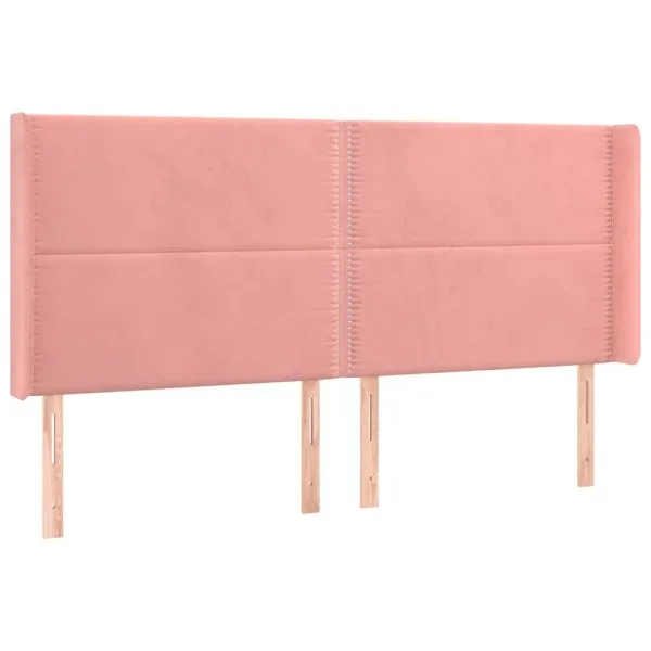 Tăblie de pat cu LED, roz, 203x16x118/128 cm, catifea