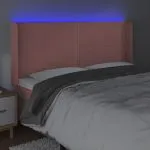 Tăblie de pat cu LED, roz, 203x16x118/128 cm, catifea