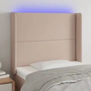 Tăblie de pat cu LED cappuccino 83x16x118/128cm piele ecologică