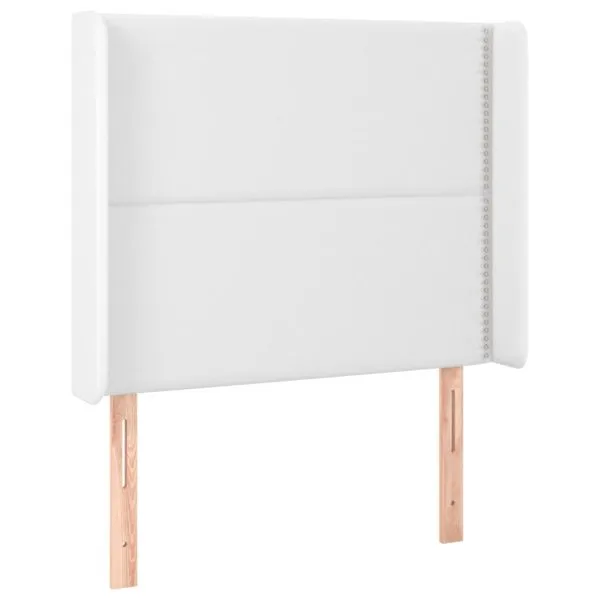 Tăblie de pat cu LED, alb, 93x16x118/128 cm, piele ecologică
