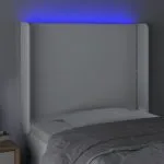 Tăblie de pat cu LED, alb, 93x16x118/128 cm, piele ecologică