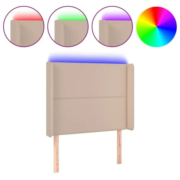 Tăblie de pat cu LED cappuccino 93x16x118/128cm piele ecologică