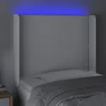Tăblie de pat cu LED, alb, 103x16x118/128 cm, piele ecologică