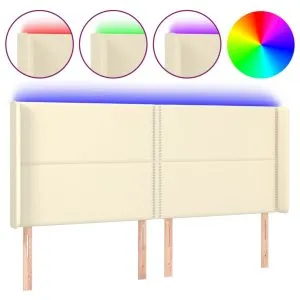 Tăblie de pat cu LED, crem, 163x16x118/128 cm, piele ecologică