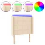 Tăblie de pat cu LED, crem, 83x16x118/128 cm, textil