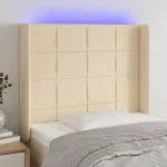 Tăblie de pat cu LED, crem, 83x16x118/128 cm, textil