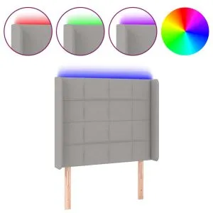 Tăblie de pat cu LED, gri deschis, 103x16x118/128 cm, textil