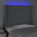 Tăblie de pat cu LED, gri deschis, 103x16x118/128 cm, textil