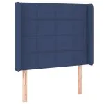 Tăblie de pat cu LED, albastru, 103x16x118/128 cm, textil