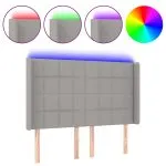 Tăblie de pat cu LED, gri deschis, 147x16x118/128 cm, textil