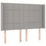 Tăblie de pat cu LED, gri deschis, 147x16x118/128 cm, textil