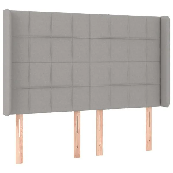 Tăblie de pat cu LED, gri deschis, 147x16x118/128 cm, textil