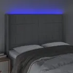 Tăblie de pat cu LED, gri deschis, 147x16x118/128 cm, textil