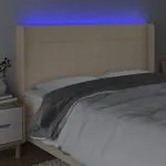 Tăblie de pat cu LED, crem, 163x16x118/128 cm, textil