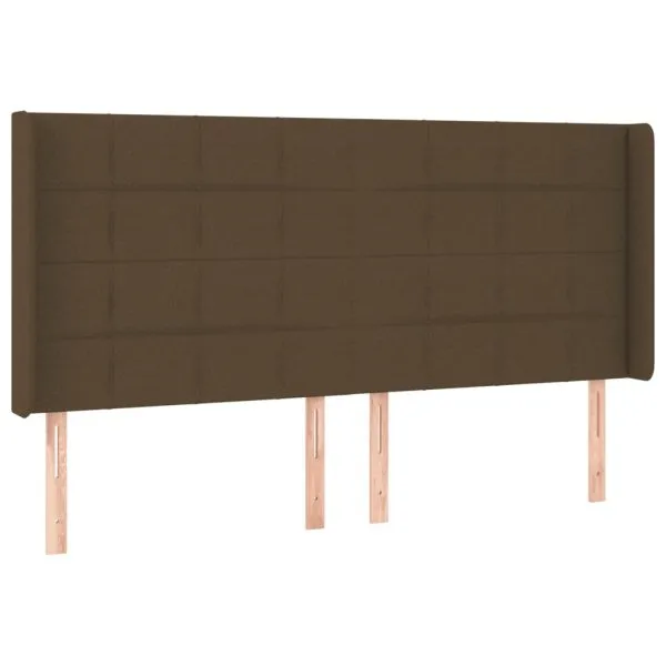 Tăblie de pat cu LED, maro închis, 203x16x118/128 cm, textil