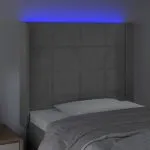 Tăblie de pat cu LED, gri deschis, 83x16x118/128 cm, catifea