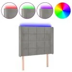 Tăblie de pat cu LED, gri deschis, 93x16x118/128 cm, catifea