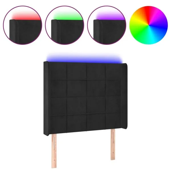 Tăblie de pat cu LED, negru, 93x16x118/128 cm, catifea
