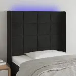 Tăblie de pat cu LED, negru, 93x16x118/128 cm, catifea