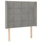 Tăblie de pat cu LED, gri deschis, 103x16x118/128 cm, catifea