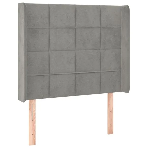 Tăblie de pat cu LED, gri deschis, 103x16x118/128 cm, catifea