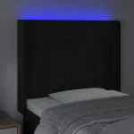 Tăblie de pat cu LED, negru, 103x16x118/128 cm, catifea