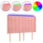 Tăblie de pat cu LED, roz, 147x16x118/128 cm, catifea