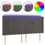 Tăblie de pat cu LED, gri închis, 163x16x118/128 cm, catifea