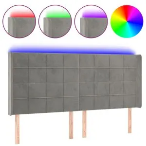 Tăblie de pat cu LED, gri deschis, 183x16x118/128 cm, catifea