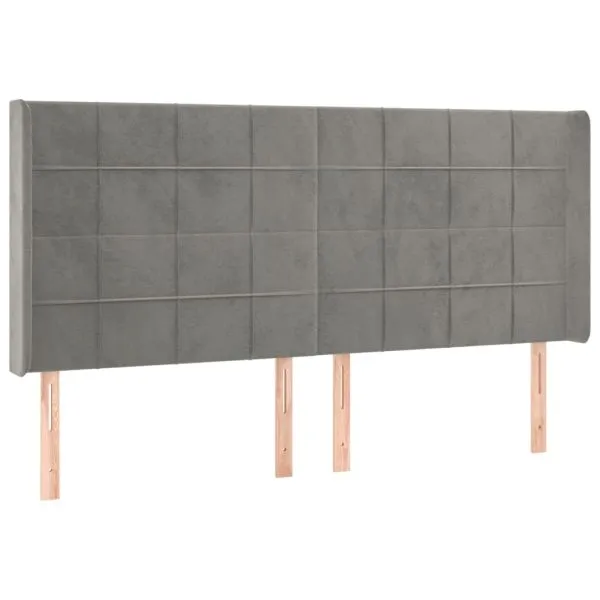 Tăblie de pat cu LED, gri deschis, 183x16x118/128 cm, catifea