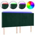 Tăblie de pat cu LED, verde închis, 203x16x118/128 cm, catifea