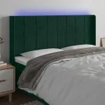Tăblie de pat cu LED, verde închis, 203x16x118/128 cm, catifea