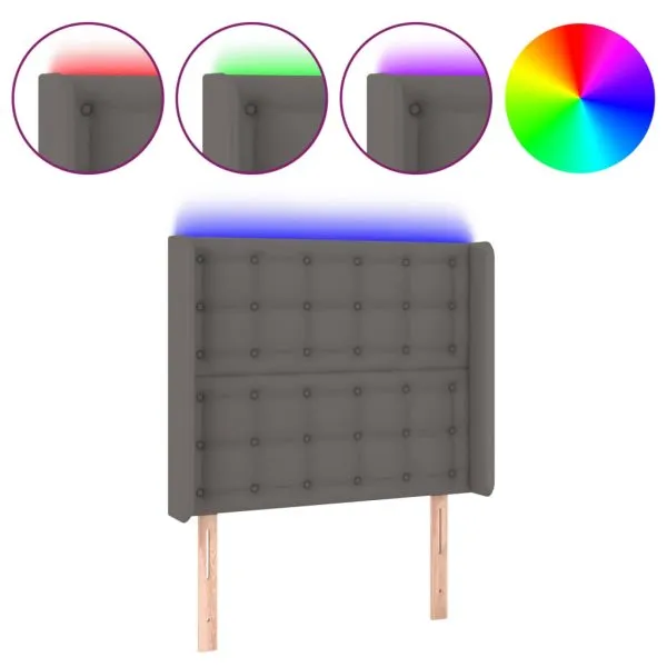 Tăblie de pat cu LED, gri, 103x16x118/128 cm, piele ecologică