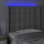Tăblie de pat cu LED, gri, 103x16x118/128 cm, piele ecologică