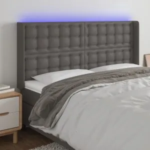 Tăblie de pat cu LED, gri, 163x16x118/128 cm, piele ecologică