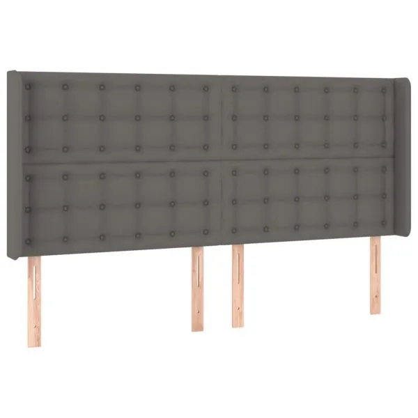 Tăblie de pat cu LED, gri, 203x16x118/128 cm, piele ecologică