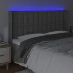 Tăblie de pat cu LED, gri, 203x16x118/128 cm, piele ecologică