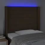 Tăblie de pat cu LED, maro închis, 103x16x118/128 cm, textil