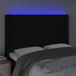 Tăblie de pat cu LED, negru, 147x16x118/128 cm, textil