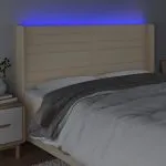 Tăblie de pat cu LED, crem, 183x16x118/128 cm, textil