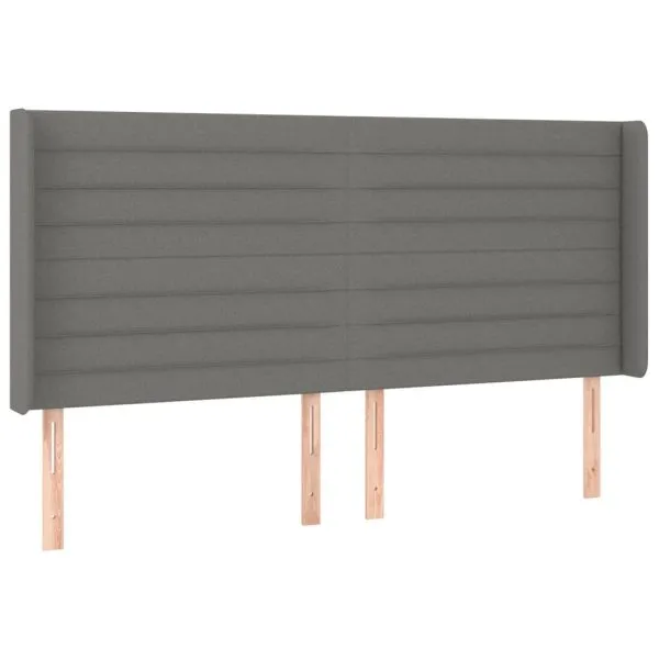 Tăblie de pat cu LED, gri închis, 203x16x118/128 cm, textil