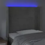 Tăblie de pat cu LED, gri deschis, 83x16x118/128 cm, catifea