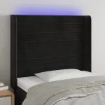 Tăblie de pat cu LED, negru, 93x16x118/128 cm, catifea