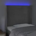 Tăblie de pat cu LED, gri deschis, 103x16x118/128 cm, catifea