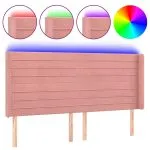 Tăblie de pat cu LED, roz, 163x16x118/128 cm, catifea