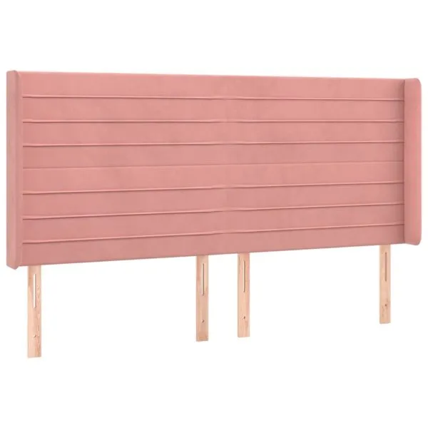 Tăblie de pat cu LED, roz, 163x16x118/128 cm, catifea