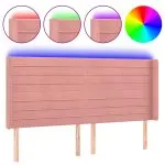 Tăblie de pat cu LED, roz, 183x16x118/128 cm, catifea