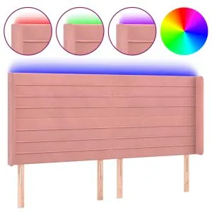 Tăblie de pat cu LED, roz, 183x16x118/128 cm, catifea