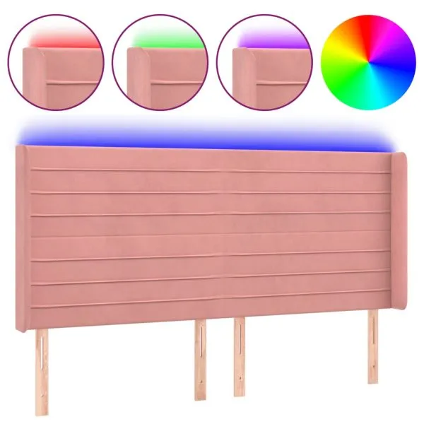 Tăblie de pat cu LED, roz, 183x16x118/128 cm, catifea